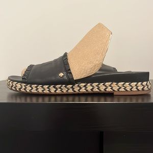 Kate Spade Black Leather Ruffles Slip-On Sandals Espadrilles 10